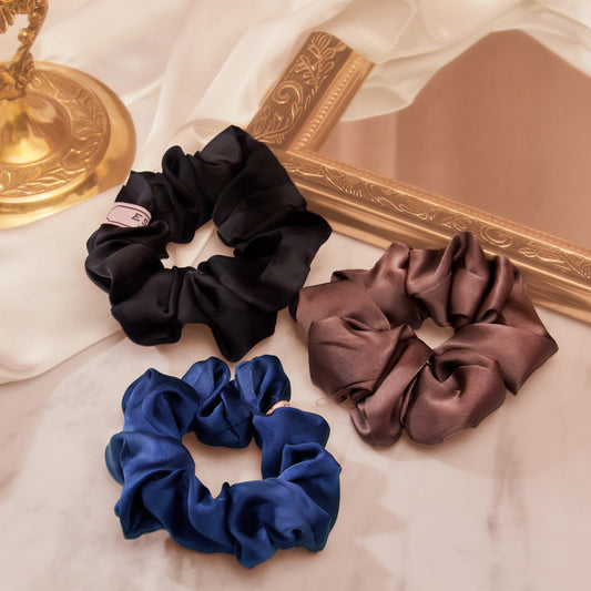 Black Medium Silk Scrunchies- 3
