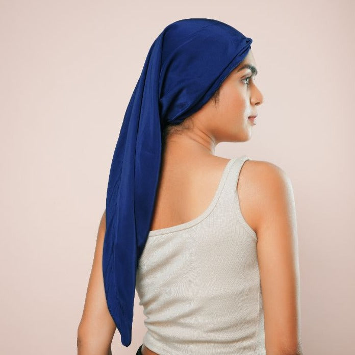 Blue Long Silk Hair Wrap