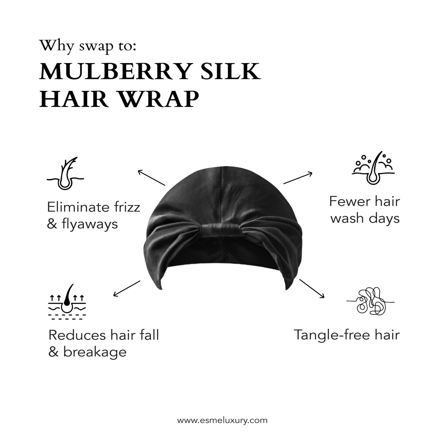 Black Pure Silk Hair Wrap