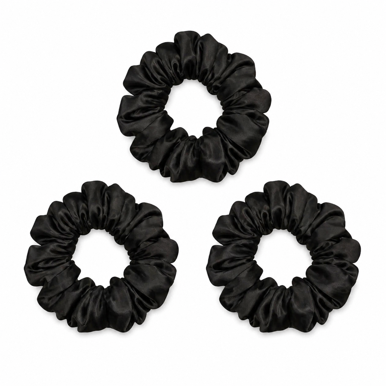 Black Medium Silk Scrunchies- 3