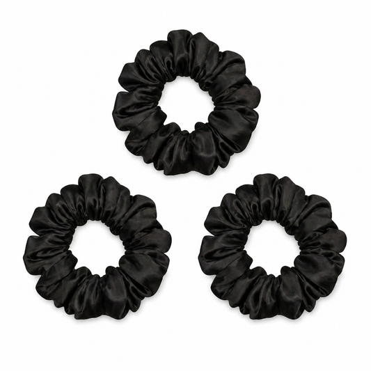 Black Medium Silk Scrunchies- 3