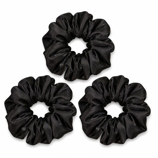 Black Large Silk Scrunchies- 3
