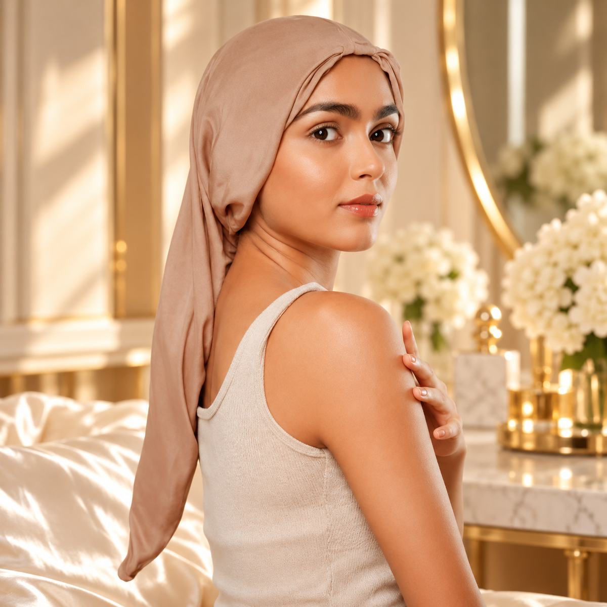 Champagne Long Silk Hair Wrap