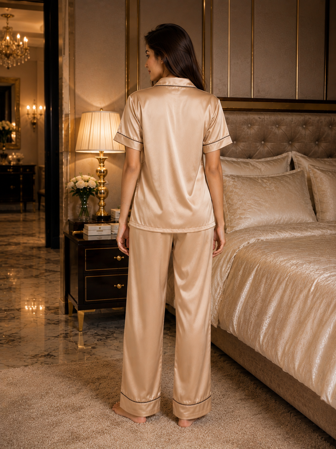 Pure Silk Sleepwear- Beige