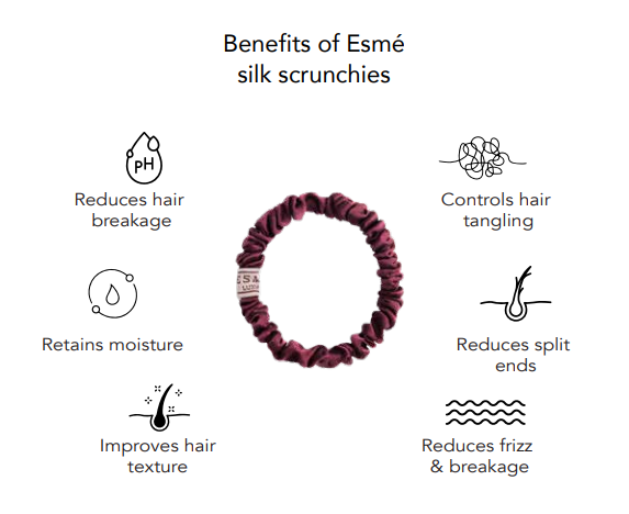 why silk scrunchies, reduce hair breakage, reduce split ends, hair tangle free, moisturised hair, soft hair