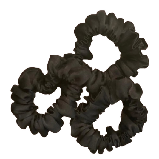 Black Medium Silk Scrunchies- 3