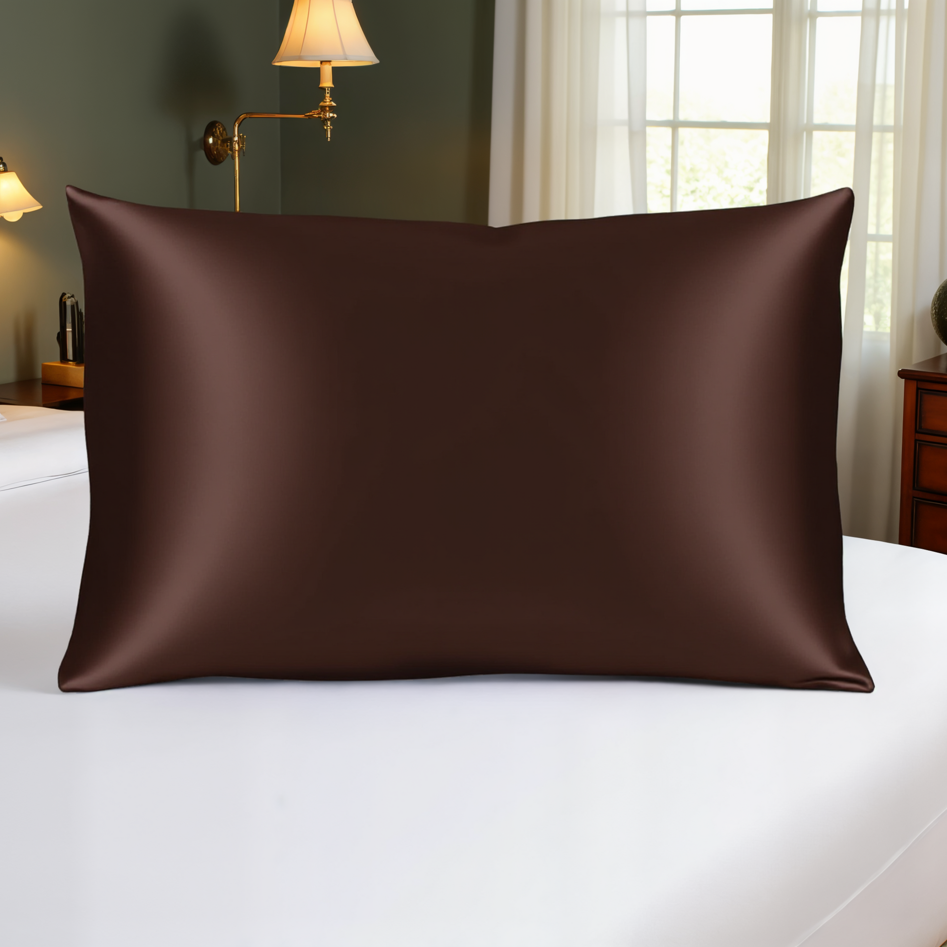 Brown Pure Silk Pillowcase - Main Image
