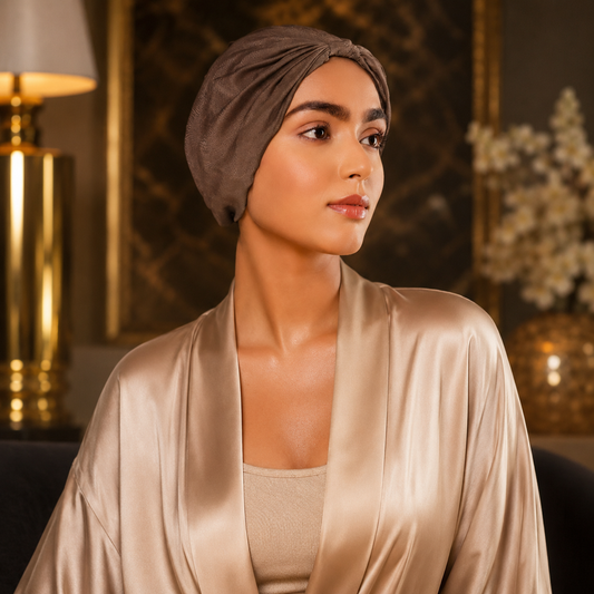 Brown Pure Silk Hair Wrap