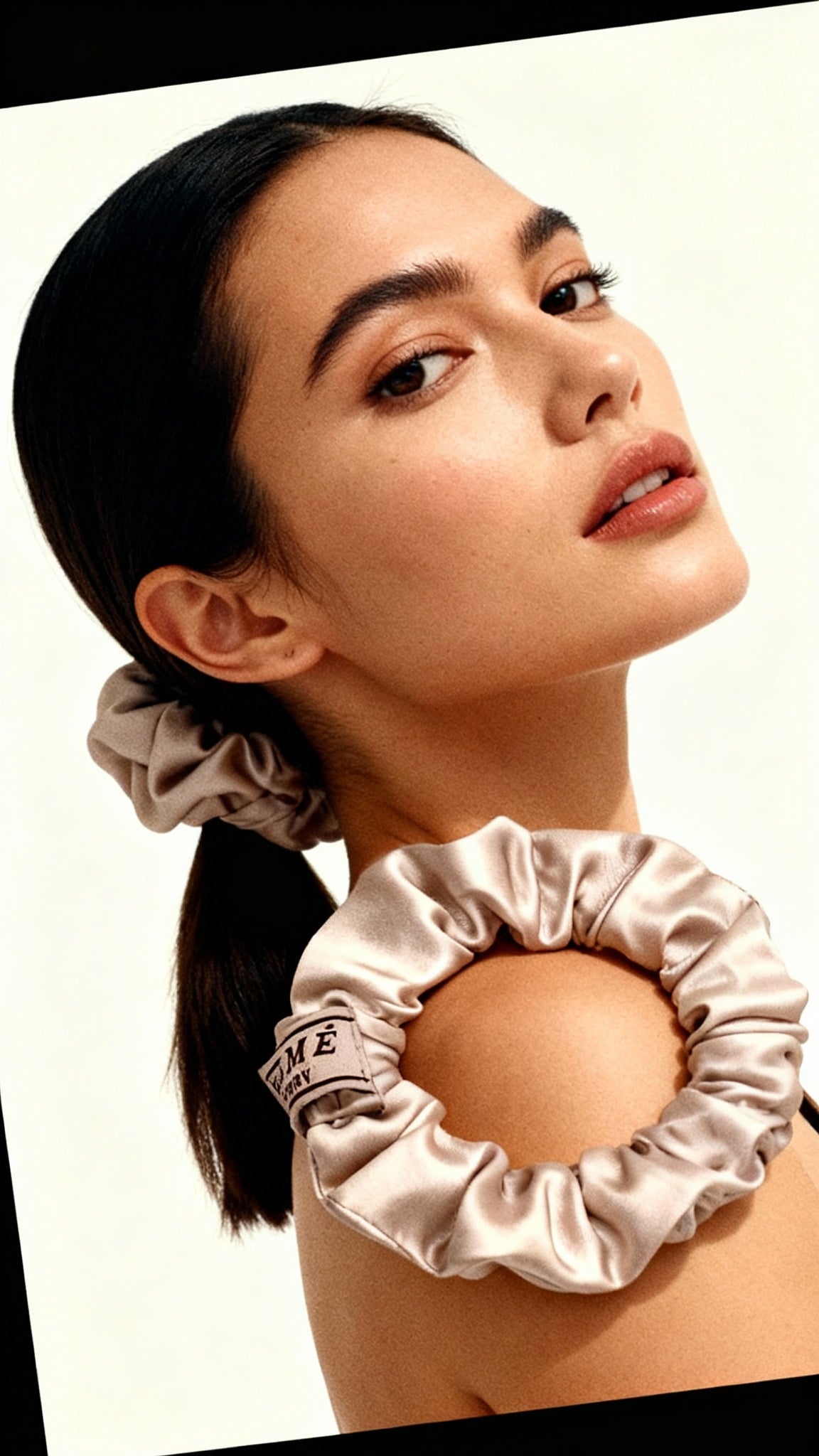 Beige Large Silk Scrunchie- 1